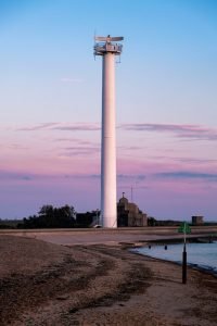 A photo taken on the fujifilm x-t3 of a radar dish on the felixstowe coast line.